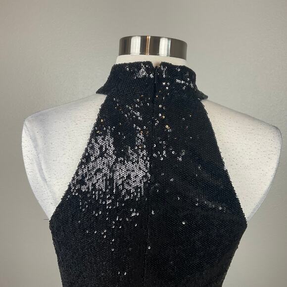 Betsy & Adam Sequined Halter Sleeveless Mini Sheath Cocktail Dress Black Size 6 - Picture 8 of 13